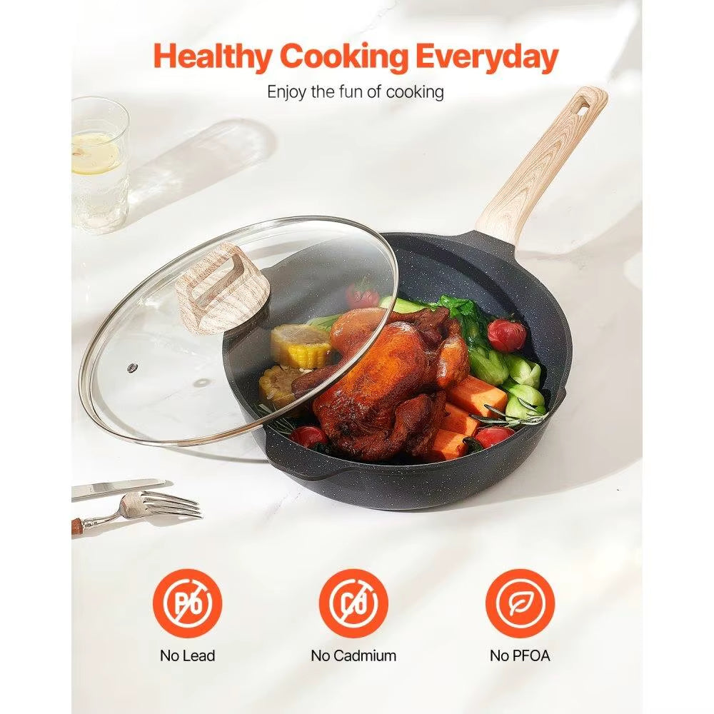 19 Piece Granite Nonstick Cookware Set Black Induction Compatible Kitchen Pots and Pans