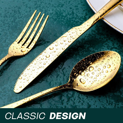 Gold Silverware Set,  40-Piece Food Grade Stainless Steel Gold Flatware Set, Kitchen Utensil Set Service for 8, Mirror Polished Tableware Cutlery Set for Home and Restaurant, Dishwasher Safe