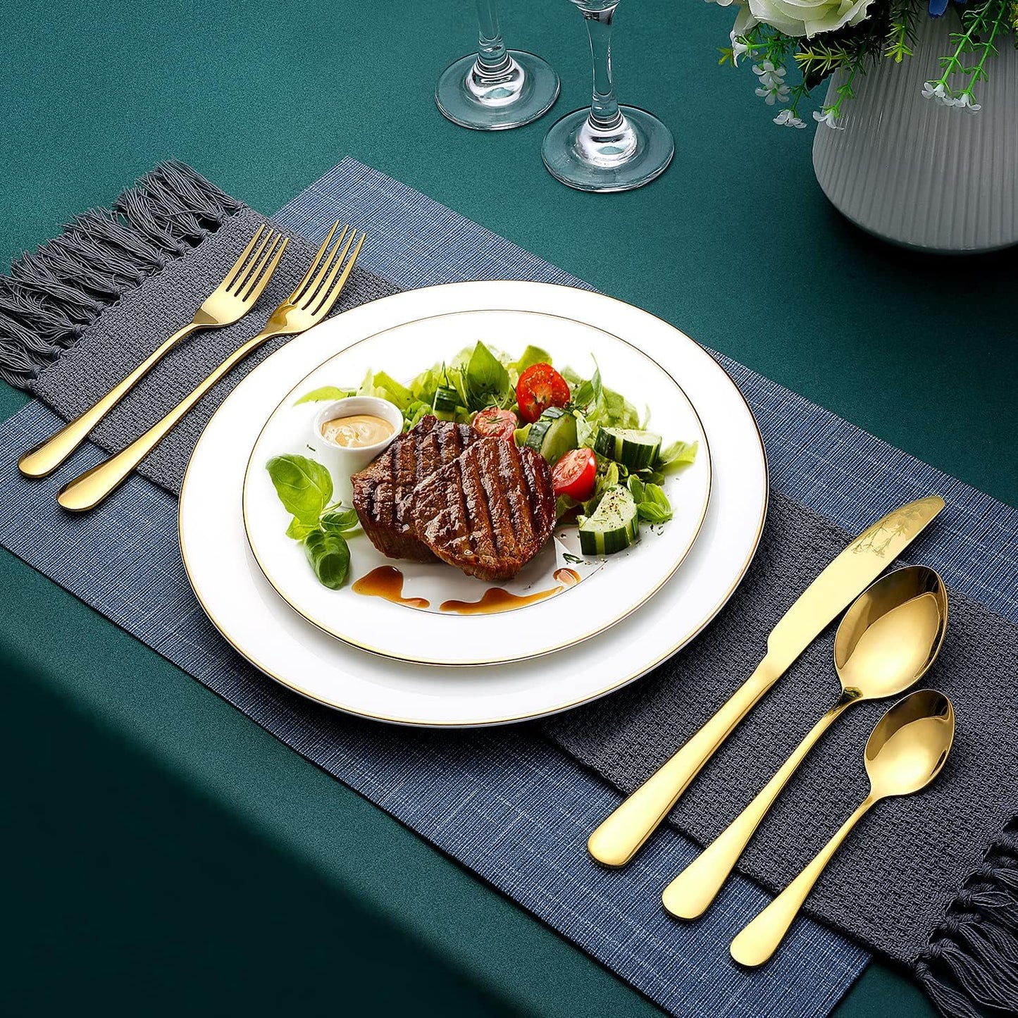 Gold Silverware Set,  40-Piece Food Grade Stainless Steel Gold Flatware Set, Kitchen Utensil Set Service for 8, Mirror Polished Tableware Cutlery Set for Home and Restaurant, Dishwasher Safe
