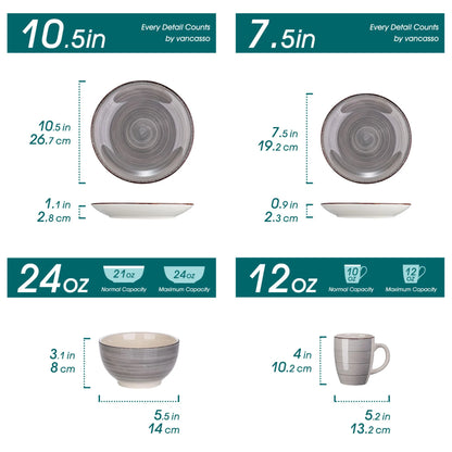 , Series Bella, 16 Piece Stoneware Dinnerware Set, Grey Dinner Set, Service for 4