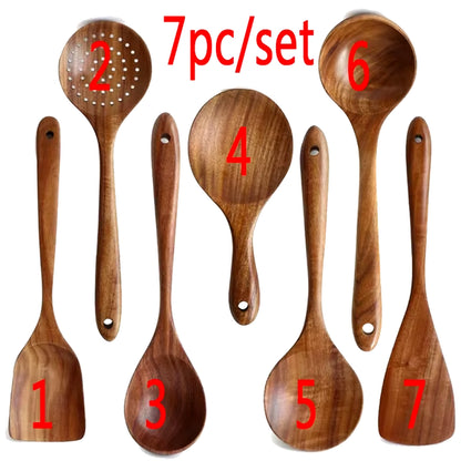 1-10 PC Wooden Cooking Spoons Smooth Teak Wooden Cooking Utensils Non-Stick Wooden Cooking Utensils – Wooden Spoons Set