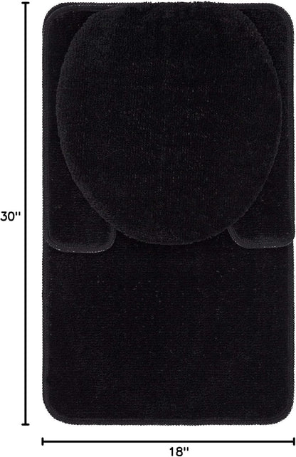 Machine Washable Seashell Design Non-Slip Rubberback 3PCS Bath Rug Set for Bathroom, 3 Piece - 18" X 30"/18" X 19"/18" X 18", Black