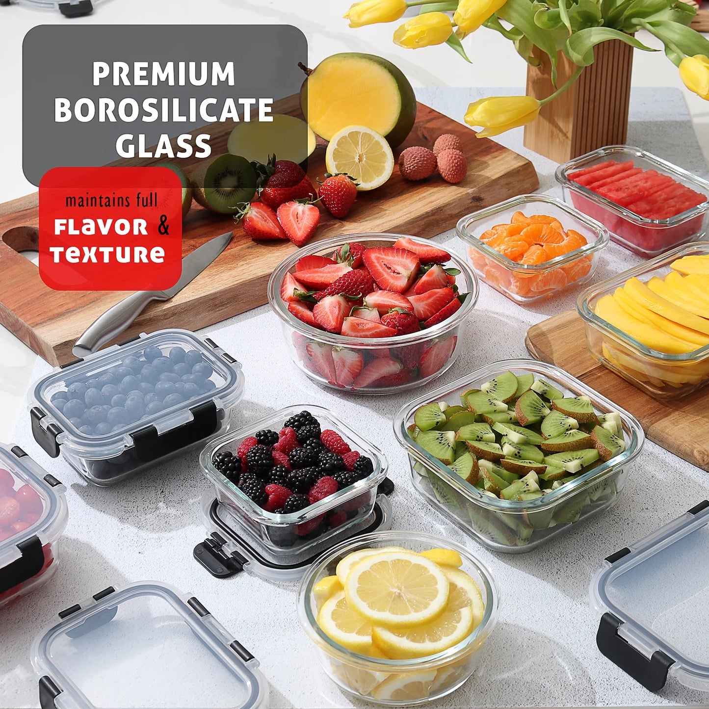 32Pc Glass Food Storage Containers with Lids, Airtight Glass Meal Prep Containers, Oven, Microwave & Freezer Safe Glass Storage Containers