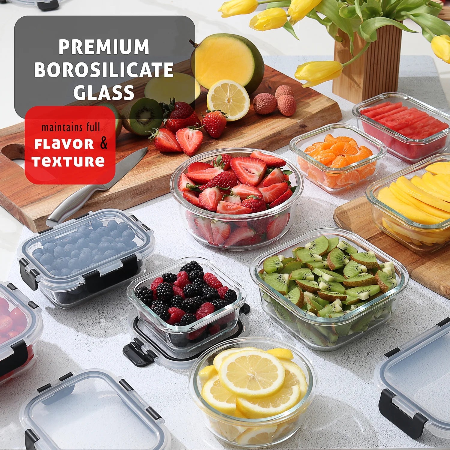 32Pc Glass Food Storage Containers with Lids, Airtight Glass Meal Prep Containers, Oven, Microwave & Freezer Safe Glass Storage Containers