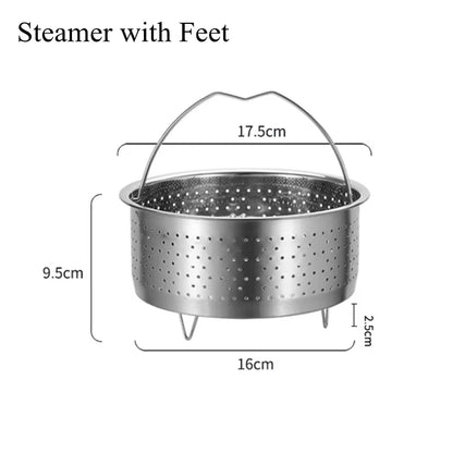 Stainless Steel Food Steamer Basket with Silicone Handle Rice Pressure Cooker Steaming Grid Drain Drainer Cooking Utensils
