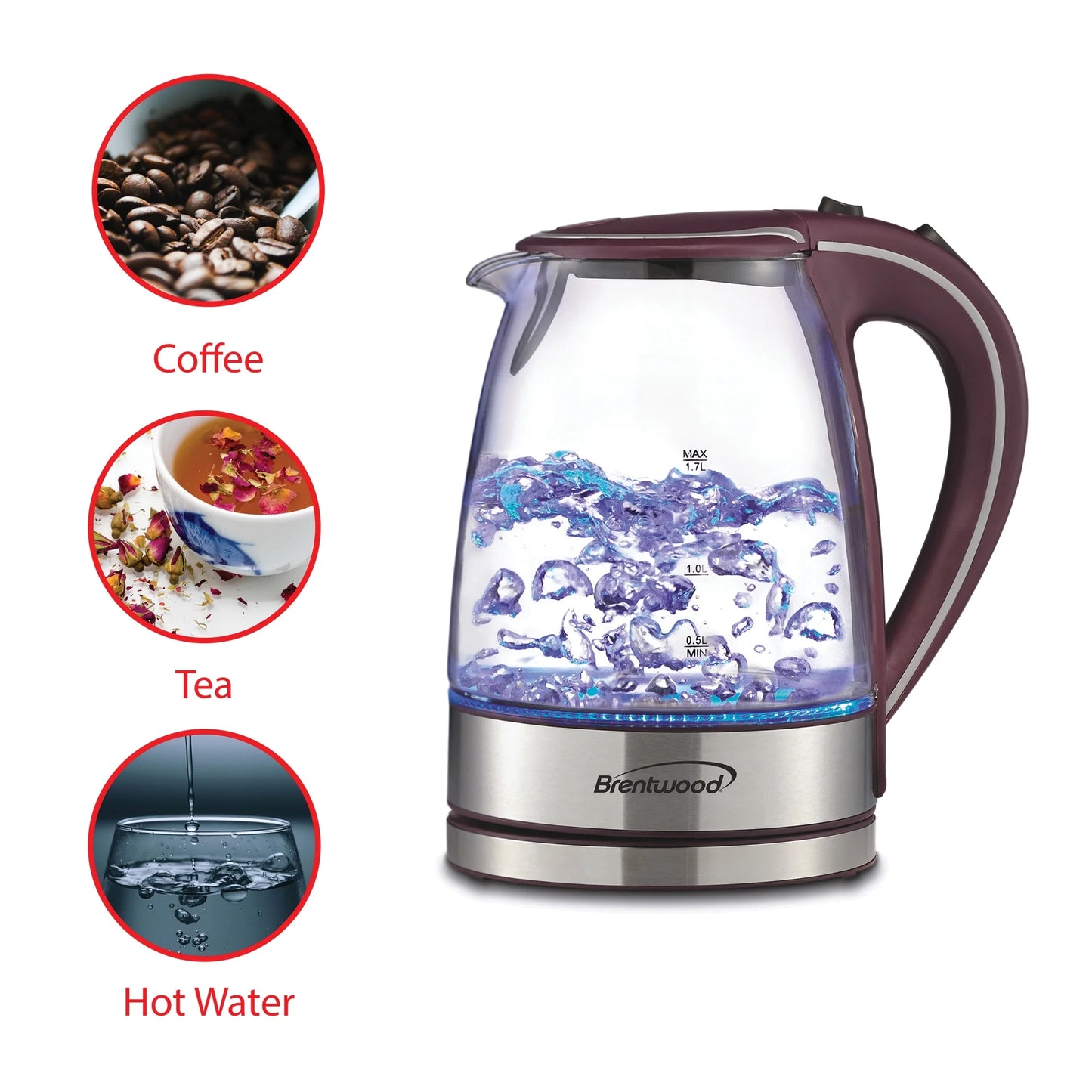 Tempered Glass Tea Kettles, 1.7-Liter, Purple