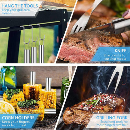 18 Pcs BBQ Grill Accessories, Grilling Utensils Set, Stainless-Steel Skewers, Spatula, Fork, Basting Brush, Tongs and Utensils Bundle -Perfect for Men Women Cooking Indoor or Outdoor Camping Backyard