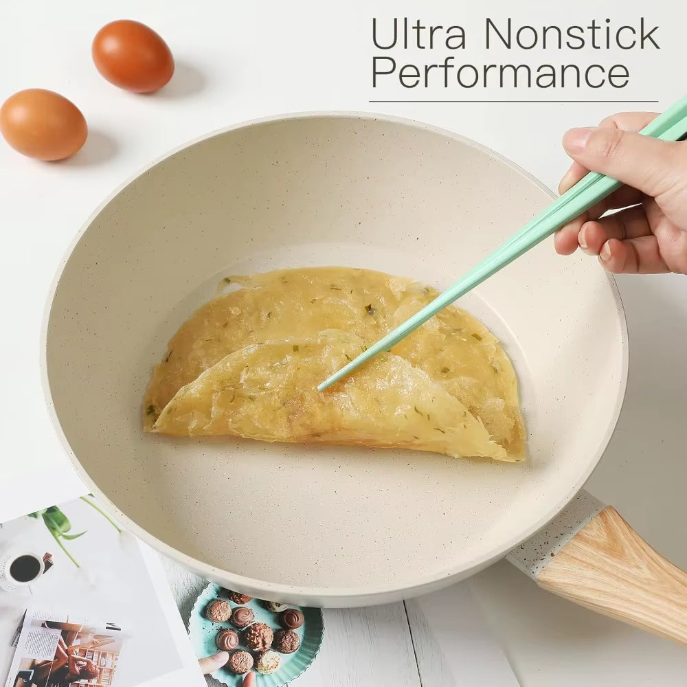 HOME 16PCS Pots and Pans Set Non Stick Cookware Set Nonstick with Cooking Set (White, 16Pieces)