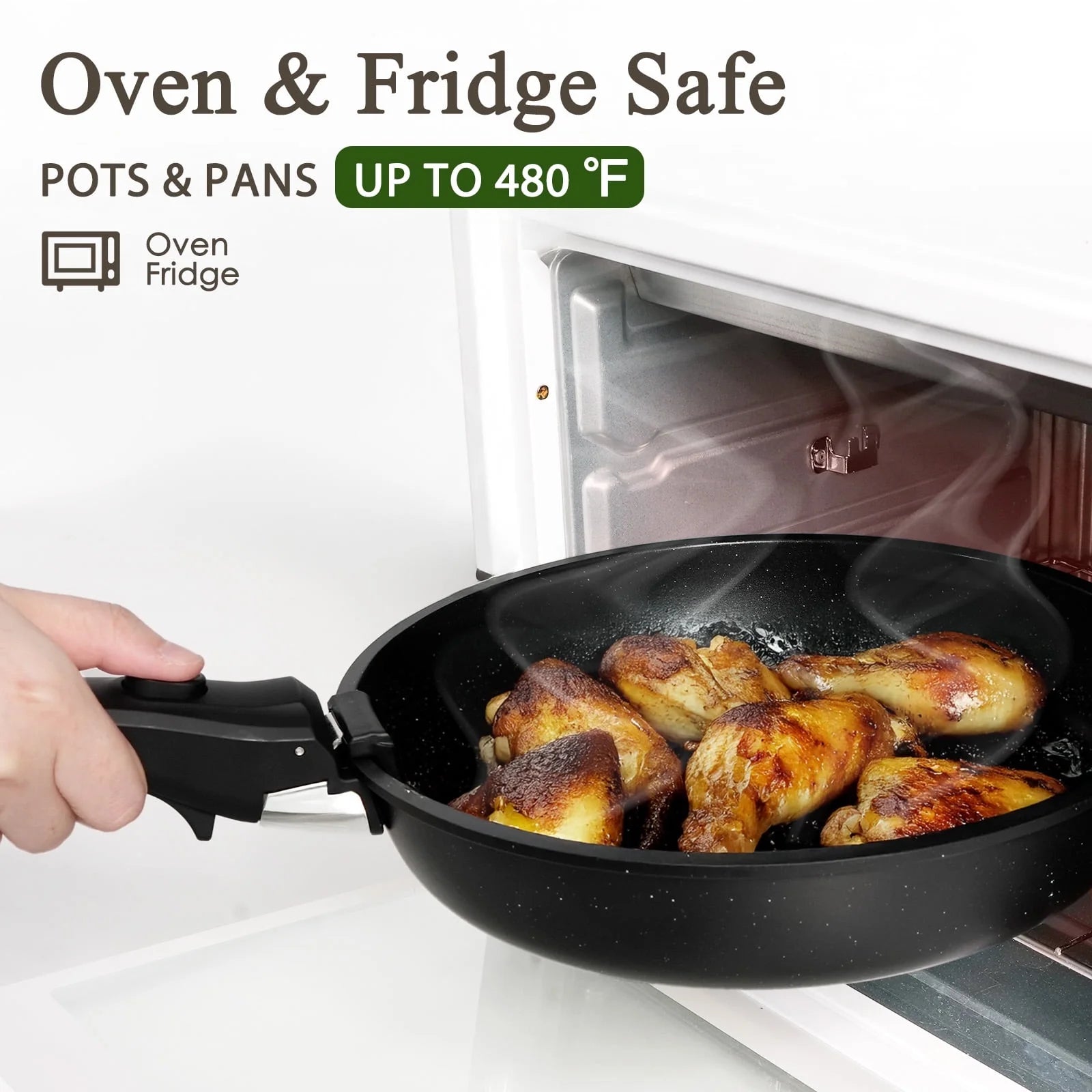 Pots and Pans Set, 6 Pcs Nonstick Pots and Pans with Removable Handle, Space-Saving Cookware Set for RV & Camping, Dishwasher and Oven Safe, Black