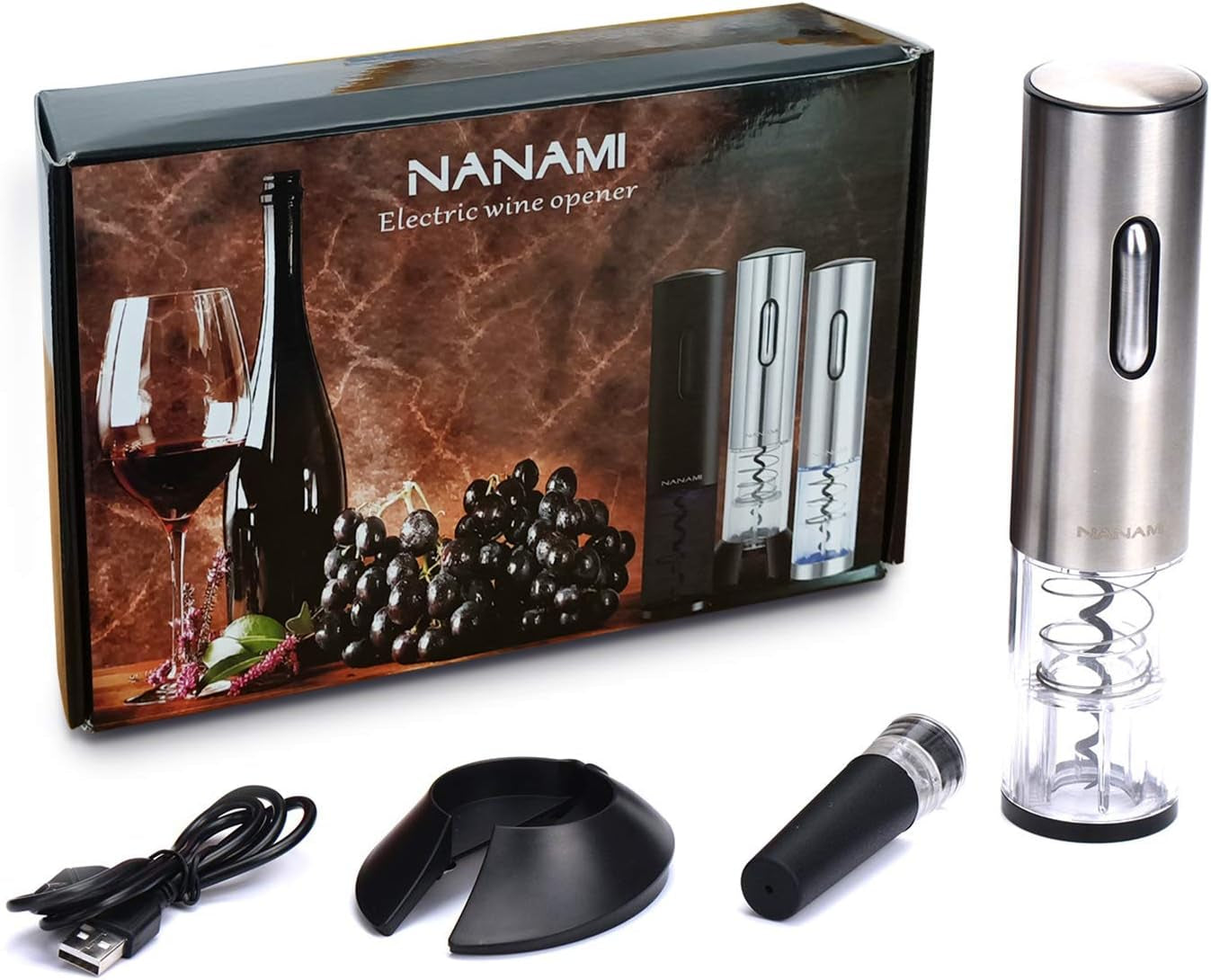 Electric Wine Opener, Automatic Electric Wine Bottle Corkscrew Opener with Foil Cutter, Stainless Steel Rechargeable Opener with Cutter for Home, Restaurant, Waiters, Bartenders and as Gift