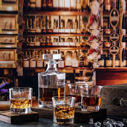 Whiskey Decanter with Sealed Irregular Stopper,Novel Lead-Free Crystal Glass Bottle,Gift for Friends,Glass Decanters for Vodka,Wine, Liquor,Juice and Water(Carved Strip)