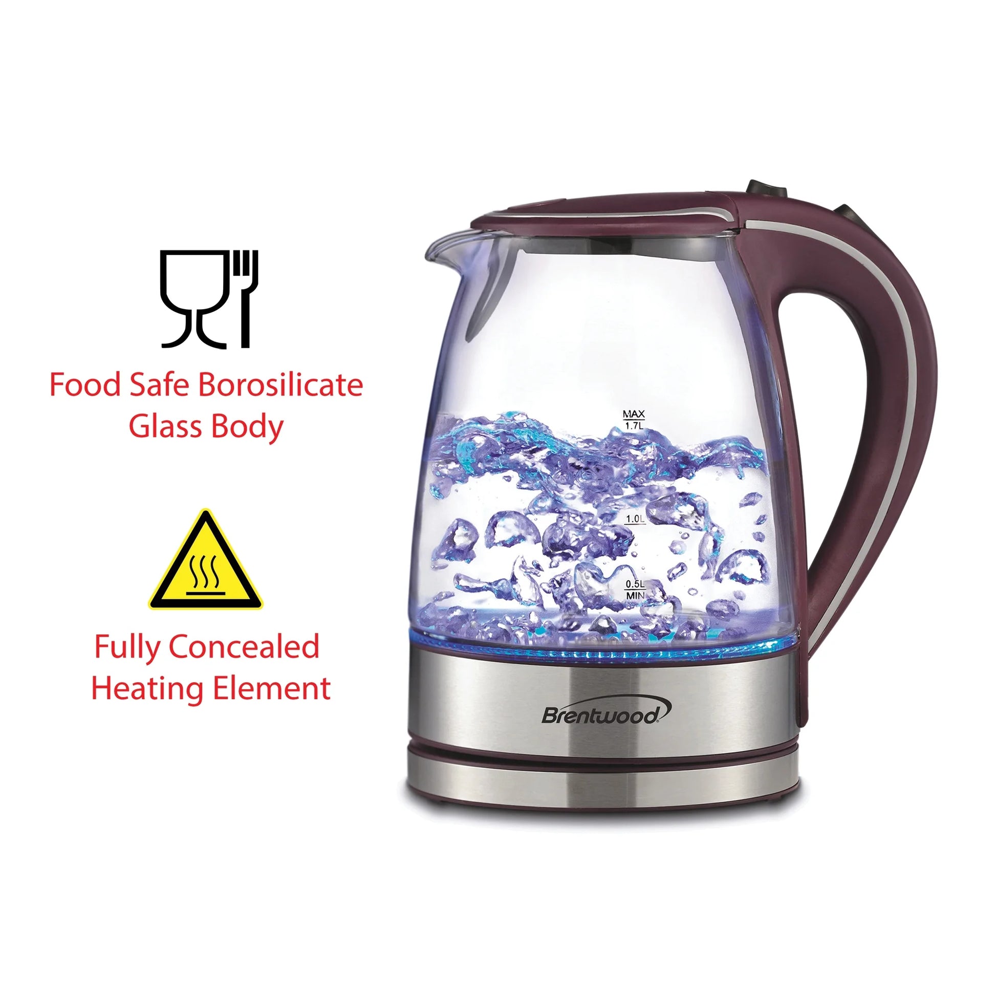 Tempered Glass Tea Kettles, 1.7-Liter, Purple