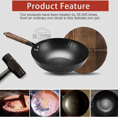 Konco Iron wok Cast iron pan Non-coated Pot General use for Gas and