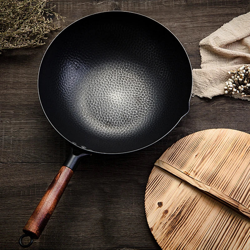 Konco Iron wok Cast iron pan Non-coated Pot General use for Gas and