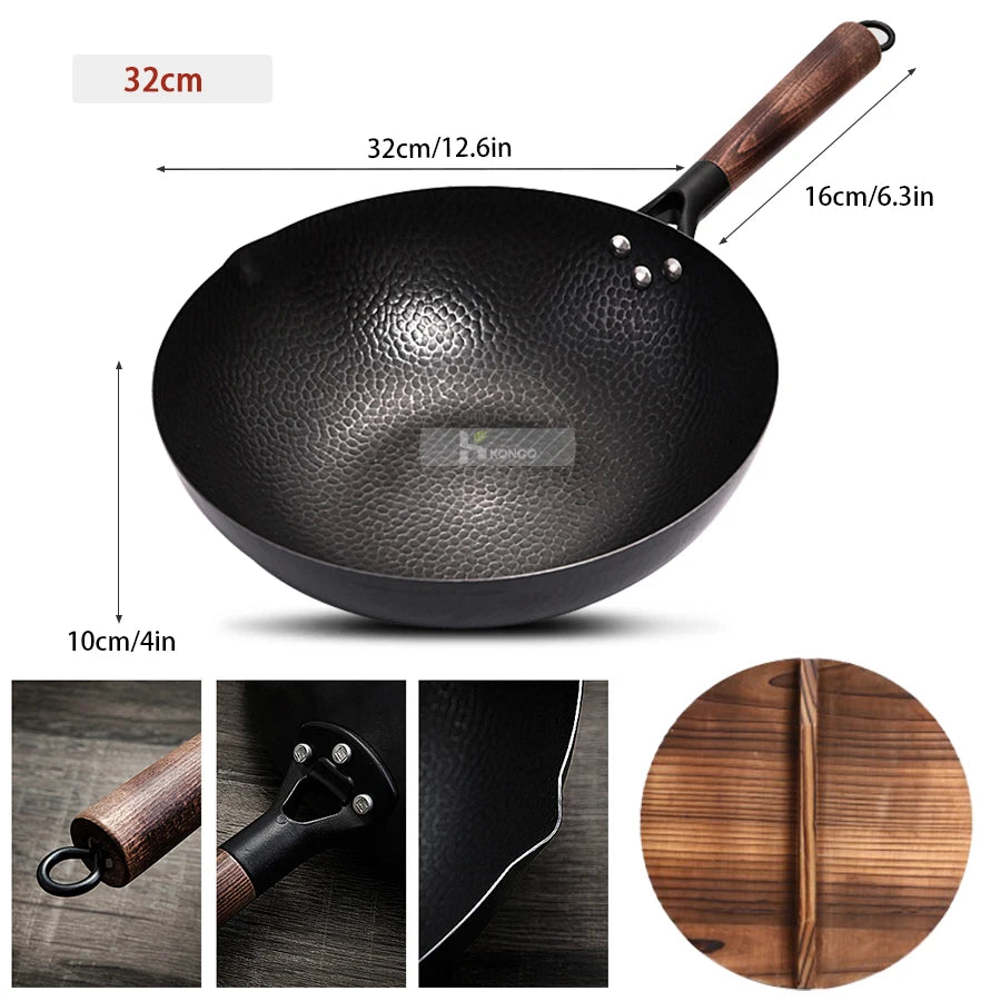 Konco Iron wok Cast iron pan Non-coated Pot General use for Gas and