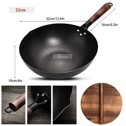 Konco Iron wok Cast iron pan Non-coated Pot General use for Gas and