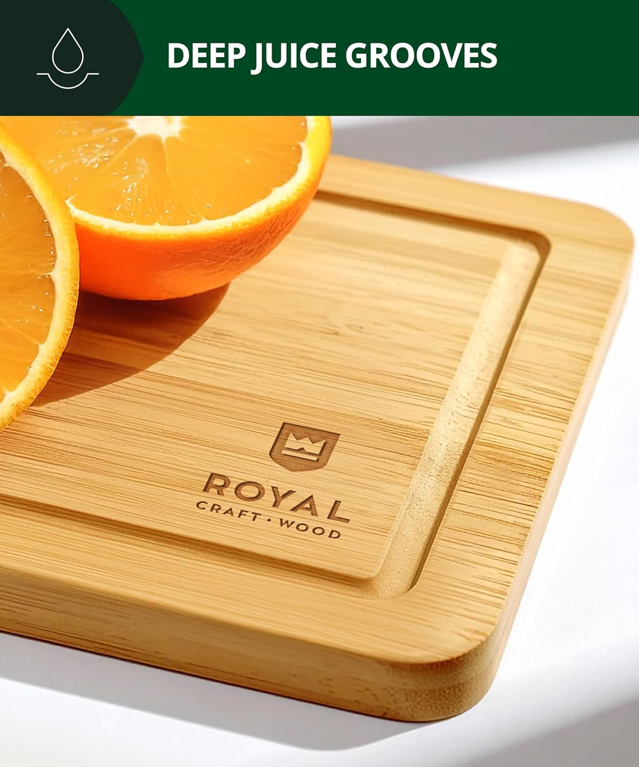 Wooden Cutting Boards for Kitchen Meal Prep & Serving - Bamboo Wood Serving Board Set with Deep Juice Groove Side Handles - Charcuterie & Chopping Butcher Block for Meat
