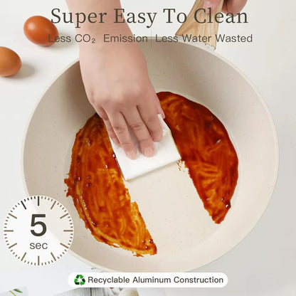 HOME 16PCS Pots and Pans Set Non Stick Cookware Set Nonstick with Cooking Set (White, 16Pieces)