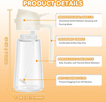 2 in 1 Oil Dispenser & Sprayer – 470Ml Olive Oil Dispenser Bottle with No-Drip Spout, Measurement Scale, Olive Oil Spray Bottle for Cooking, BBQ, Air Fryer & Kitchen Essentials, White