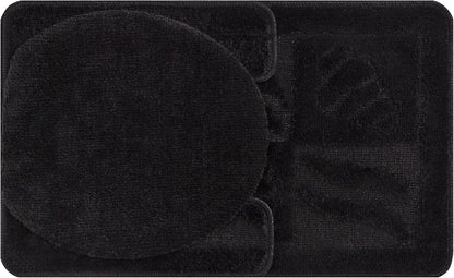 Machine Washable Seashell Design Non-Slip Rubberback 3PCS Bath Rug Set for Bathroom, 3 Piece - 18" X 30"/18" X 19"/18" X 18", Black