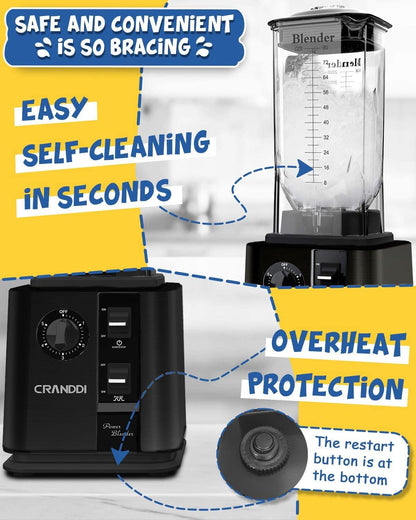 Commercial Blenders 1800W, 80Oz Professional High-Speed Countertop Blenders for Smoothies, Self-Cleaning, Come with Tamper and 20Oz To-Go Cup, K95 (Black)