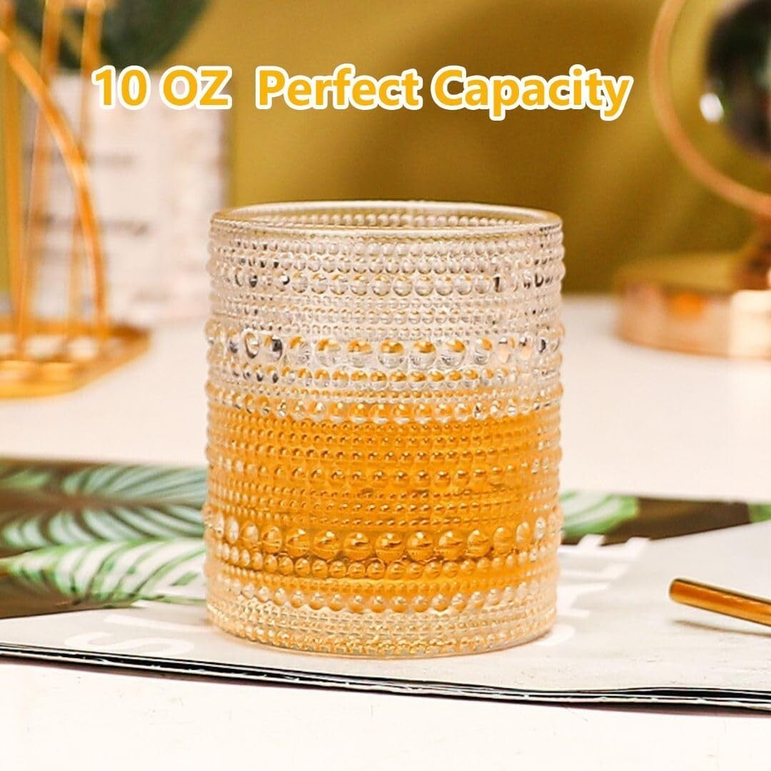 Cocktail Glasses 10 Oz Hobnail Drinking Glasses Set of 6, Vintage Glassware, NEW