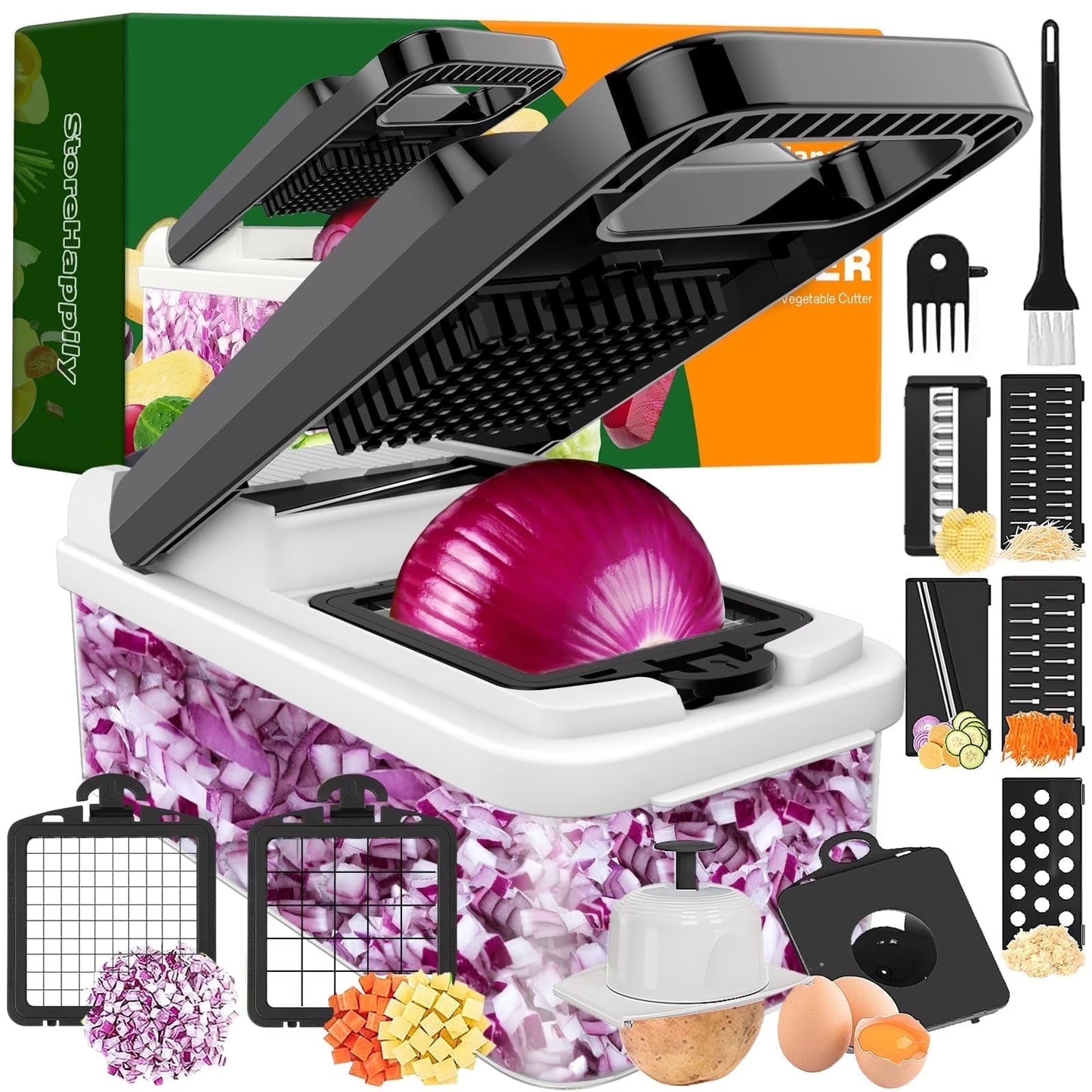 10-In-1, 8 Blade Vegetable Chopper, Mandoline Slicer, Food Chopper with Container, Fruit Slicer, Kitchen Gadgets & Accessories, Home Essentials