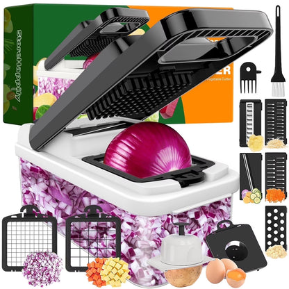 10-In-1, 8 Blade Vegetable Chopper, Mandoline Slicer, Food Chopper with Container, Fruit Slicer, Kitchen Gadgets & Accessories, Home Essentials