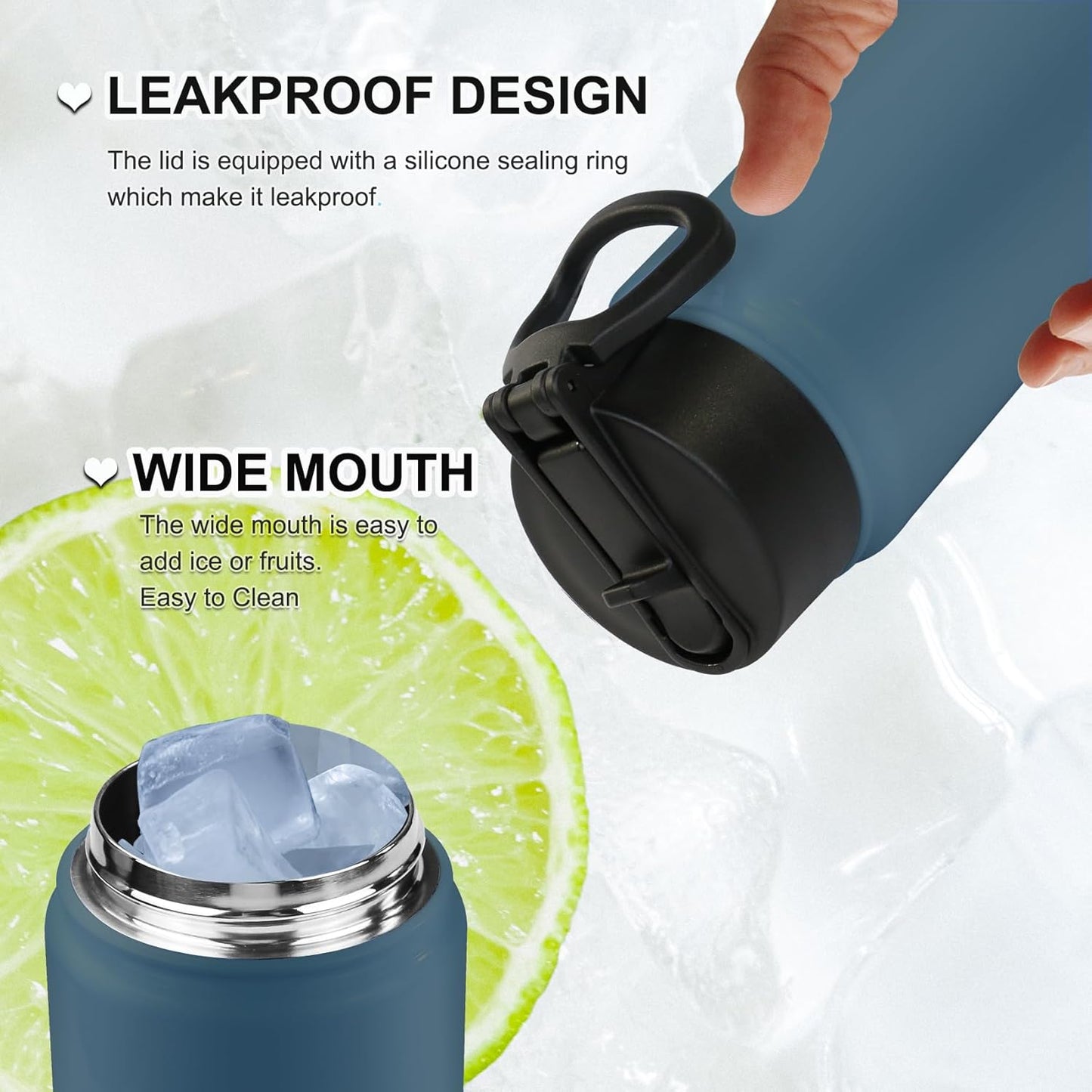 24 Oz Water Bottle, Sports Water Bottle with Straw Lid, Spout Lid, Vacuum-Insulated Stainless-Steel,Double-Walled Water Bottle for Hiking Biking (24 Oz, Indigo Black)