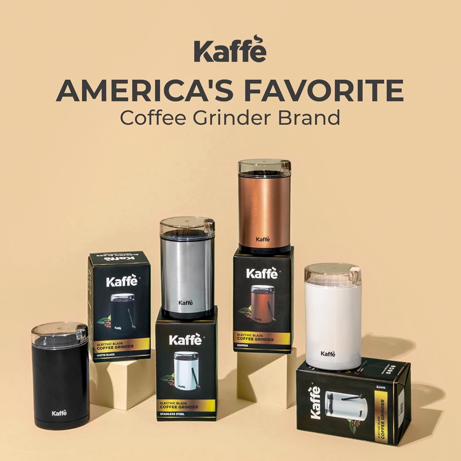 Kaffe One-Touch Coffee Grinder Electric W/Cleaning Brush (3 Oz) - Coffee Grinders for Home Use - up to 12 Cups of Coffee per Grind - Easy On/Off Coffee Bean Grinder - White