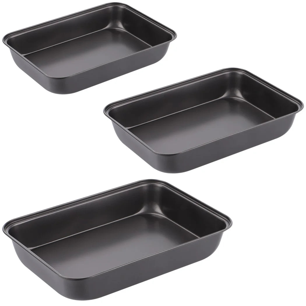 3PCS Non-Stick Oven Baking Trays, Carbon Steel Roasting Trays, 3-Sized Deep Baking Pan Set, Stackable Home Kitchen Baking Pans, Non- Stick Bakeware Set for Meat, Bread, Cookies