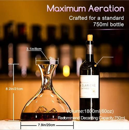 Iceberg Wine Decanter - Elevate Your Wine Experience with a Touch of Elegance 1800Ml Lead-Free Crystal Decanter, Hand Blown, Includes Cleaning Brush & Cork Stopper.