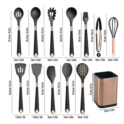 Gold Plated Handle Silicone Cooking Utensils Set Kitchen Non-Stick Tool Gadgets BPA FREE Kitchenware Heat Resistant Spatula Set