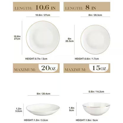 Jera 16-Piece White with Gold Trim Bone China Dinnerware Set (Service for 4)