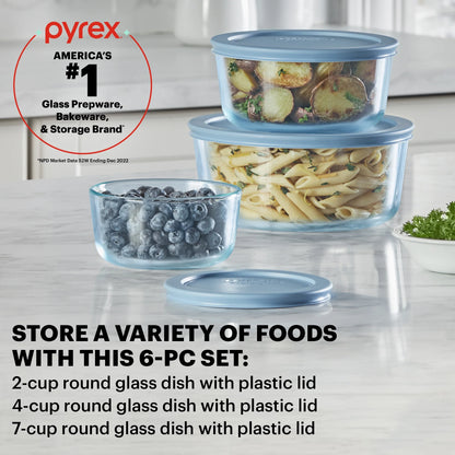 Simply Store Tinted 6-Piece round Glass Storage Set with 2C/4C/7C and Airtight Lids, Blue