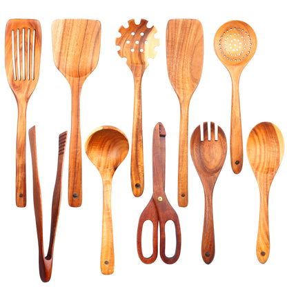 1-10 PC Wooden Cooking Spoons Smooth Teak Wooden Cooking Utensils Non-Stick Wooden Cooking Utensils – Wooden Spoons Set