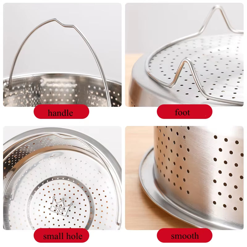 Stainless Steel Food Steamer Basket with Silicone Handle Rice Pressure Cooker Steaming Grid Drain Drainer Cooking Utensils
