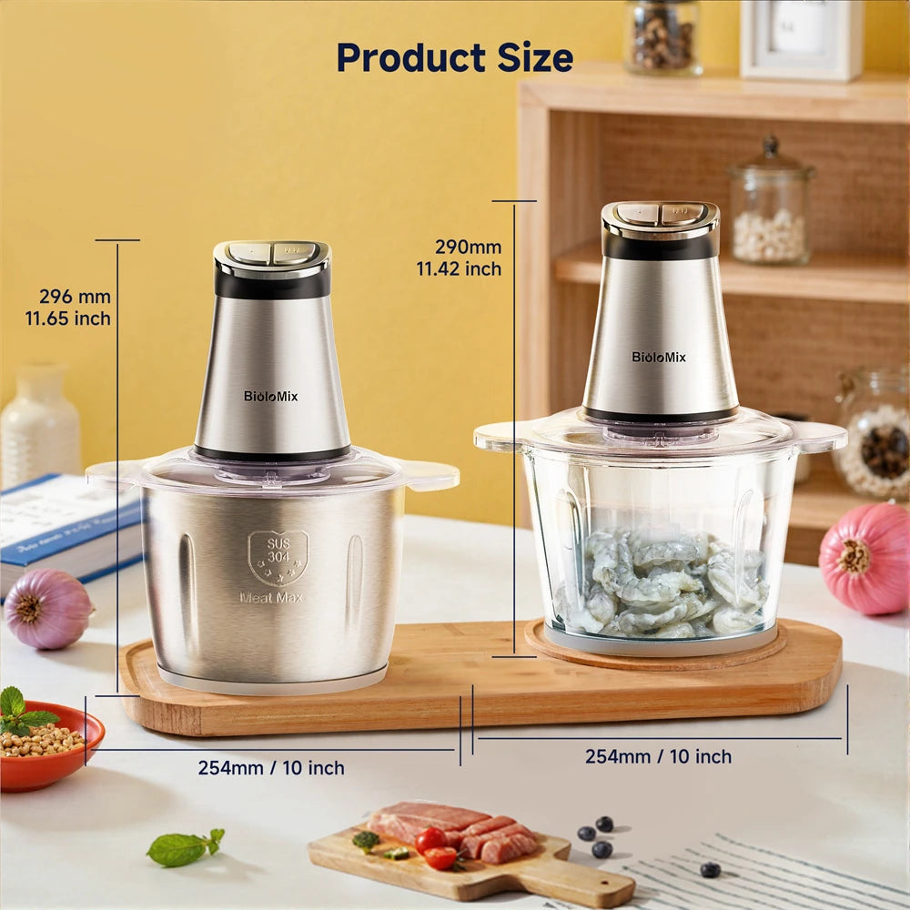 [EU Direct]  Mini Electric Food Chopper 300W Food Processors with 2 Bowls, Meat Grinder 4 Bi-Level Blades, for Baby Food, Meat, Onio Processing