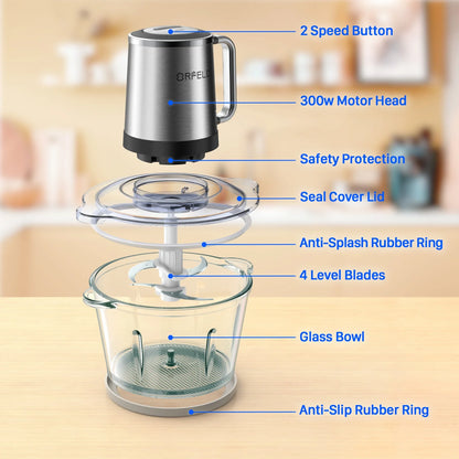 Meat Grinder Electric Food Chopper, 2 Speeds 8 Cup Food Processor New, Silver