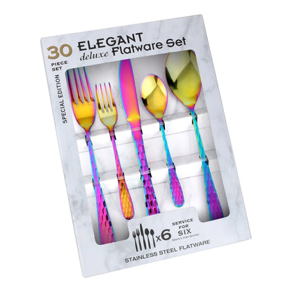 Rainbow Silverware Set,  30-Piece Rainbow Flatware Set for 6, Include Dinner Knives,Dinner Forks,Dinner Spoons,Salad Forks,Teaspoons, Multicolor Elegant Gift