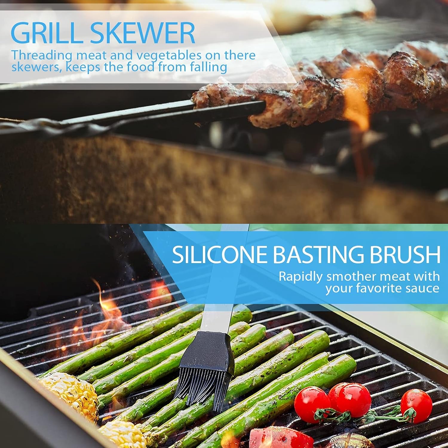 18 Pcs BBQ Grill Accessories, Grilling Utensils Set, Stainless-Steel Skewers, Spatula, Fork, Basting Brush, Tongs and Utensils Bundle -Perfect for Men Women Cooking Indoor or Outdoor Camping Backyard