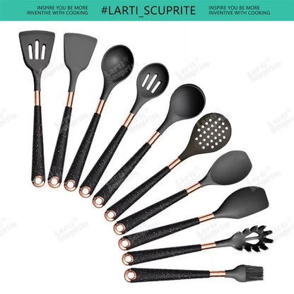 Gold Plated Handle Silicone Cooking Utensils Set Kitchen Non-Stick Tool Gadgets BPA FREE Kitchenware Heat Resistant Spatula Set