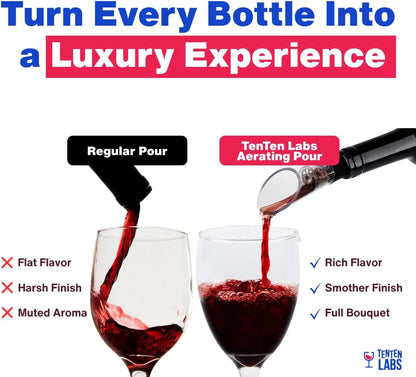 Wine Aerator Pourer and Wine Stopper (2-Pack) - Wine Saver - Wine Aerator and Re-Corker - Gift Box Included (Black)