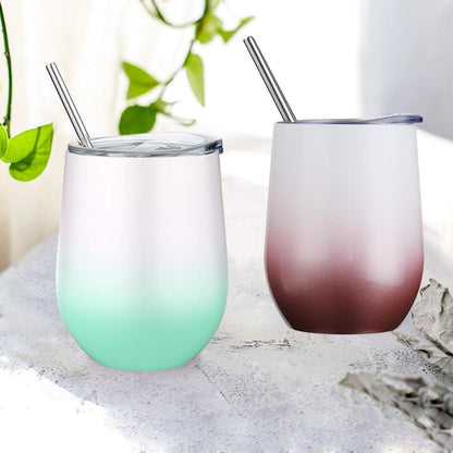 6 Pack 12 Oz Stainless Steel Stemless Wine Glass Tumbler Double Wall Vacuum Insulated Bulk Wine Tumbler with Lids Set of 6,Gift Pack for Coffee, Wine, Cocktails, Ice Cream (6_Mix_Color3)