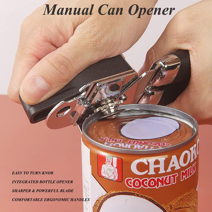 Manual Can Opener, Handheld Comfortable Grip, Multifunction Professional Opener for Beer/Tin/Bottle