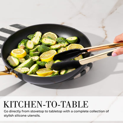 7PC Black and Gold Cooking Utensils Set with Holder - Black and Gold Kitchen Accessories