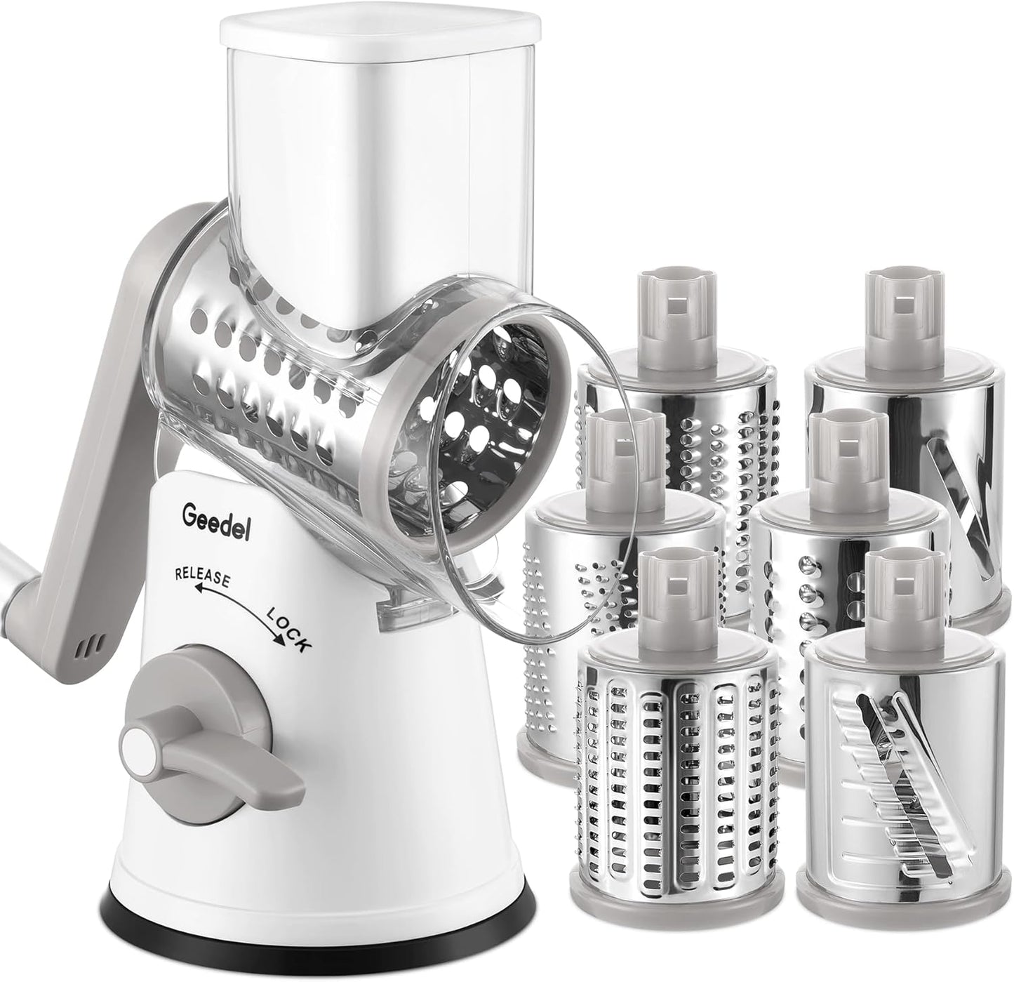 Rotary Cheese Grater, Kitchen Mandoline Vegetable Slicer with 3 Interchangeable Blades, Easy to Clean Rotary Grater Slicer for Cheese, Vegetables, Nuts