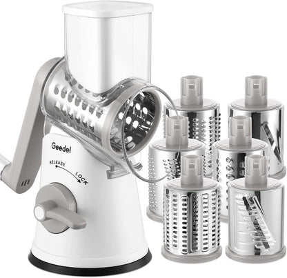 Rotary Cheese Grater, Kitchen Mandoline Vegetable Slicer with 3 Interchangeable Blades, Easy to Clean Rotary Grater Slicer for Cheese, Vegetables, Nuts