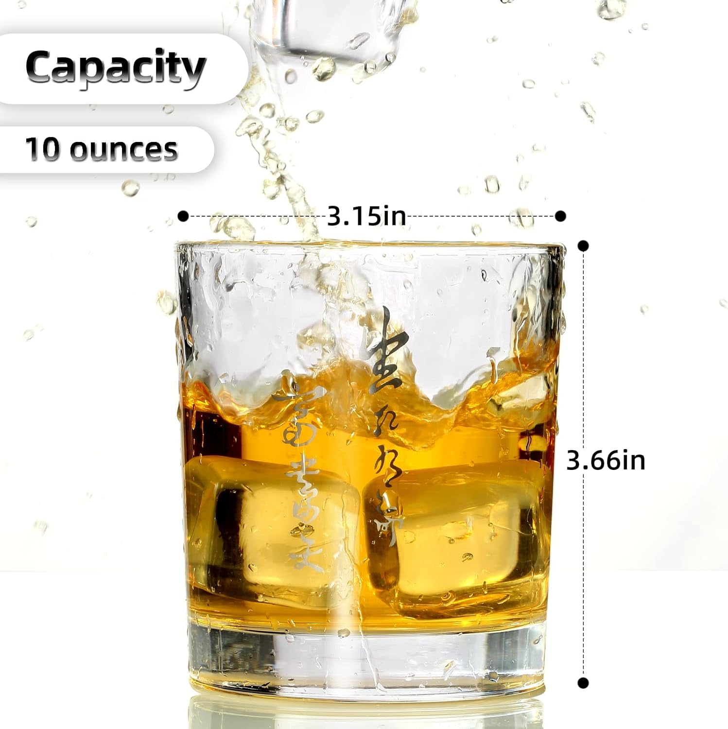 Crystal Old Fashioned Whiskey Glasses 10 Oz Rocks Barware for Scotch, Bourbon, Liquor and Cocktail Drinks-Set of 4 (Calligraphy)