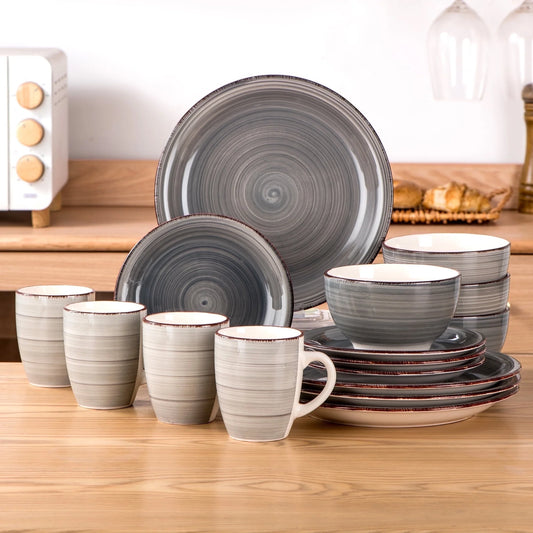 , Series Bella, 16 Piece Stoneware Dinnerware Set, Grey Dinner Set, Service for 4